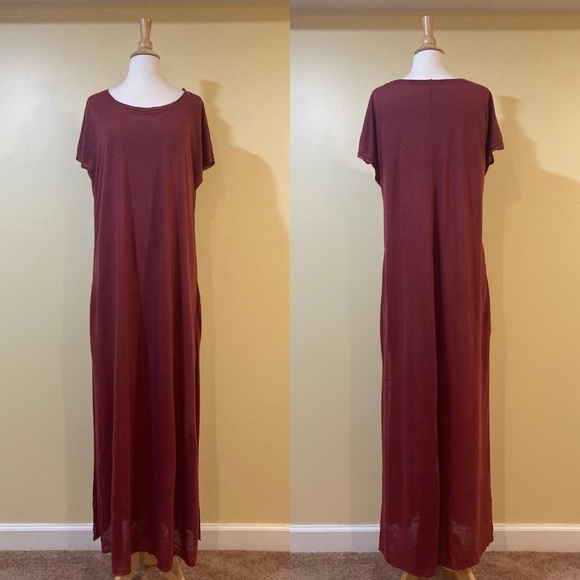 Loose Side Slits Burnout Knit Maxi Dress Burgundy - Picture 5 of 7